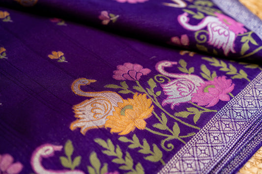 Tussar Gorgette Saree with Meenakari Work Purple