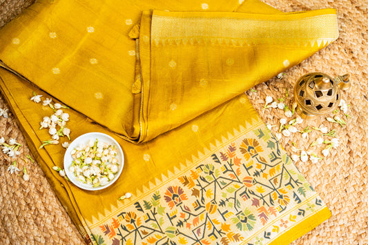 Tussar Gorgette Saree with Meenakari Work Yellow