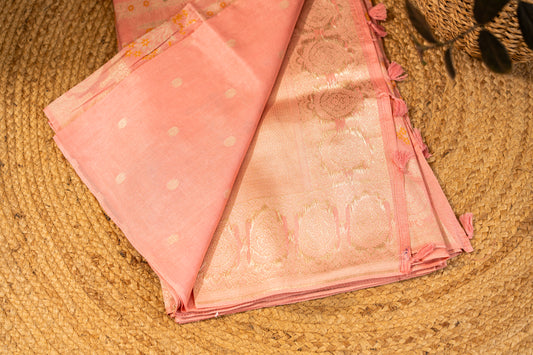 Tussar Gorgette Saree with Meenakari Work - Blush Pink