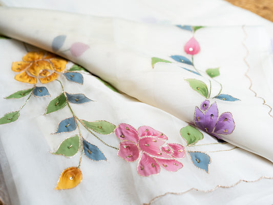 Organza Saree with Embroidery White