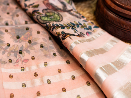 Silk Organza Digital Print Golden Zari Weaving Saree