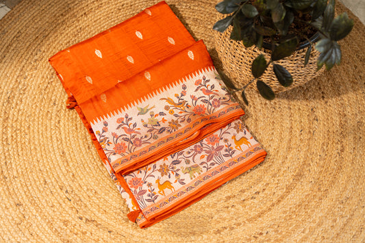 Tussar Gorgette Saree with Meenakari Work- Orange