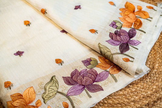 Tussar Embroidery Saree - White