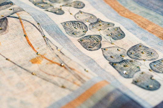 Linen with Embroidery Blue & Grey