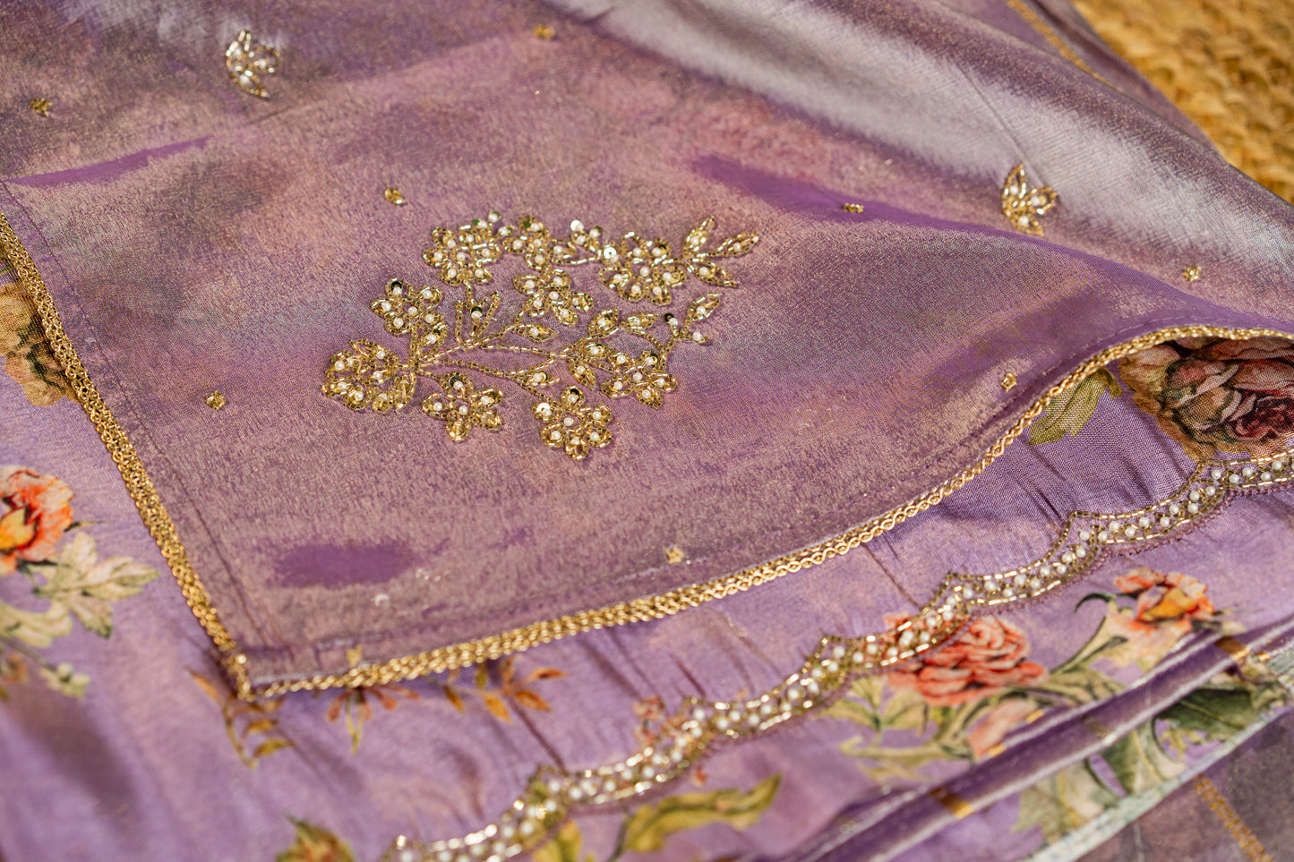 Tissue saree- Sonarupa work and embroidery on pallu