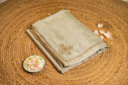 Tissue saree- Sonarupa work and embroidery on pallu