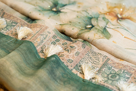 Linen with Embroidery Green