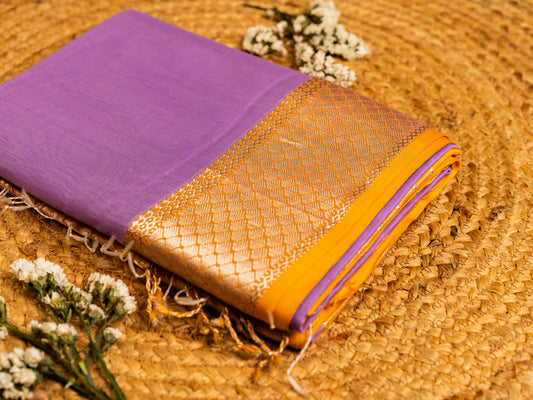 Maheshwari Silver Zari Broad Border with Plain Body