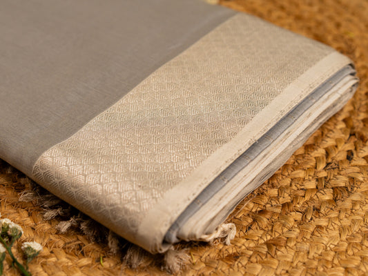 Maheshwari Silver Zari Broad Border with Plain Body