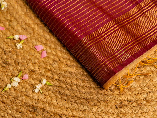 Maheshwari Self Zari Lining Saree with Traditional Zari Border