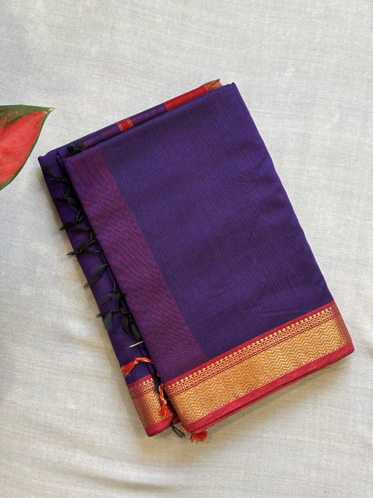 Maheshwari Rewa Border with Gicha/Kosa pallu Weaving Saree S4 Purple & Maroon
