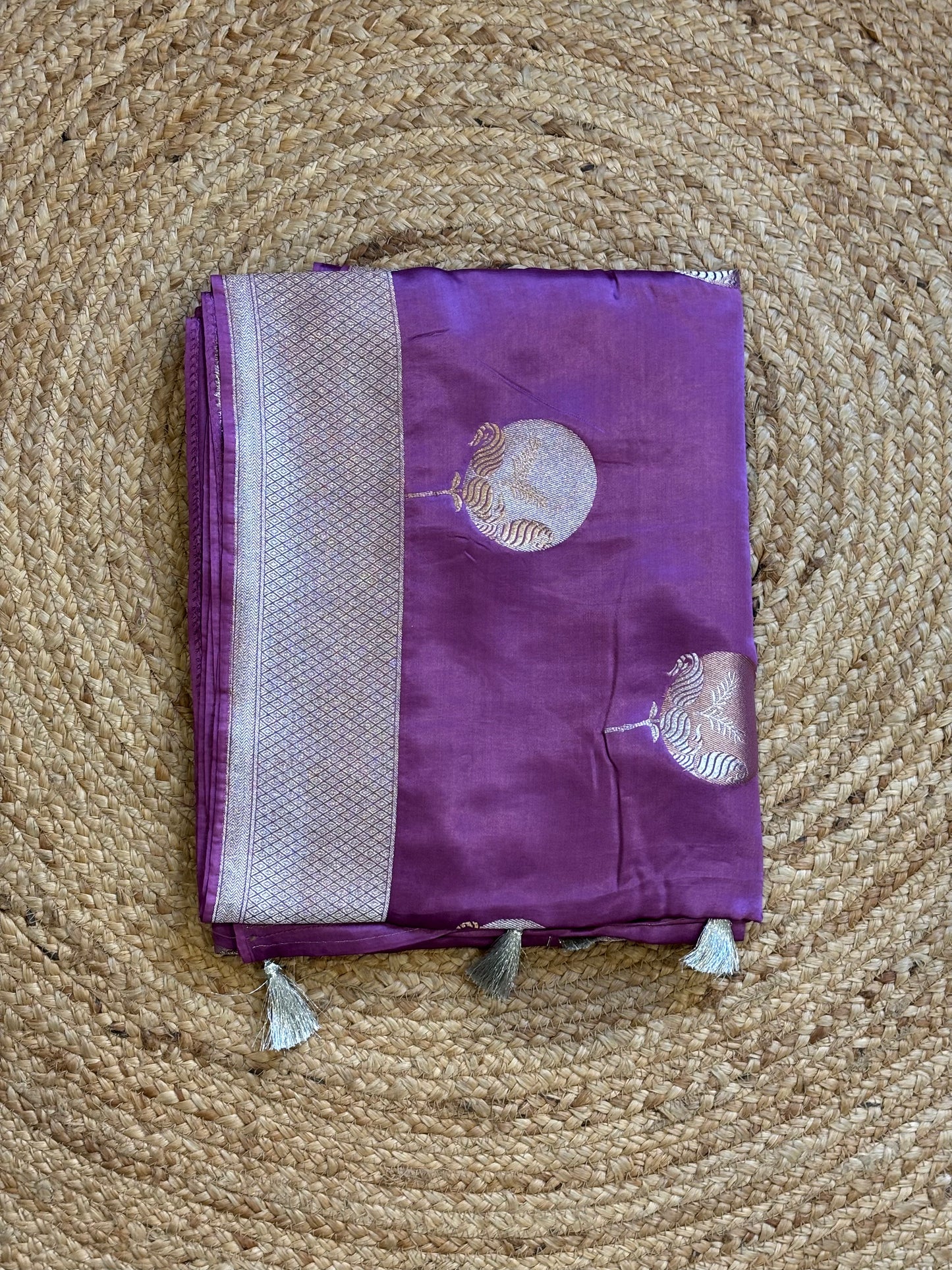 Satin Crepe Saree with Gold Jari Weaving Purple