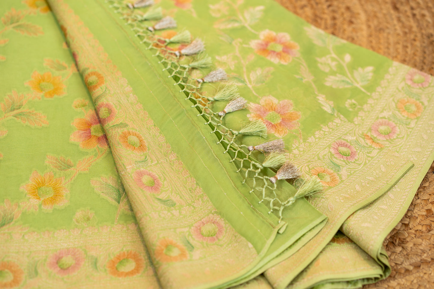 Khaddi Gorgette with meenakari jaal work