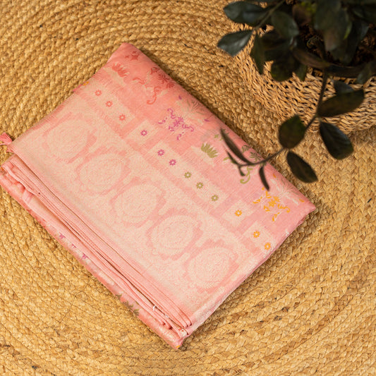 Tussar Gorgette Saree with Meenakari Work - Blush Pink