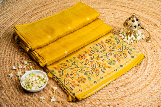Tussar Gorgette Saree with Meenakari Work Yellow