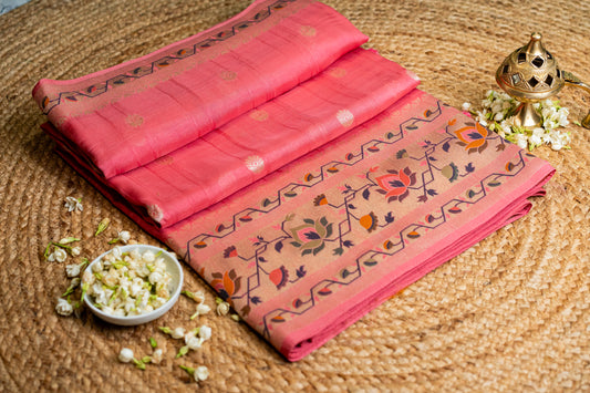 Tussar Gorgette Saree with Meenakari Work Pink