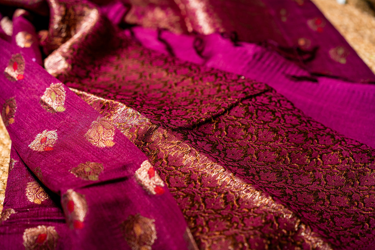 Muga Silk with antique jari work