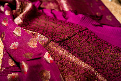 Muga Silk with antique jari work