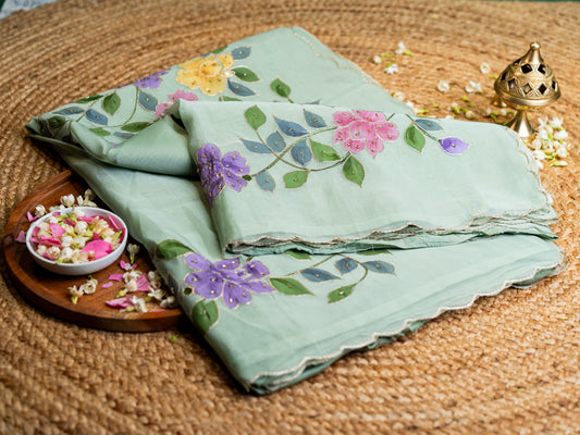 Organza Saree with Embroidery Green