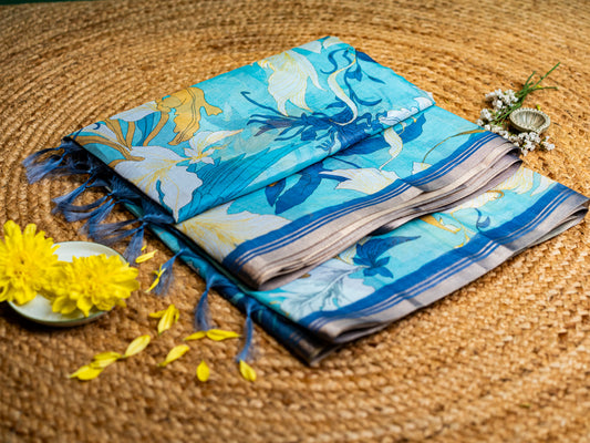 Organza Digital Print Saree Blue