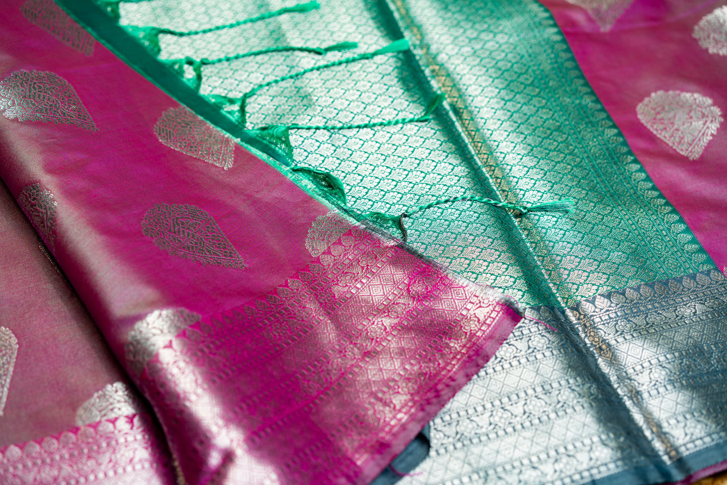 Banarasi saree with Meenakari silver zari work