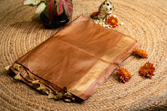 Tussar Munga Temple Border Saree