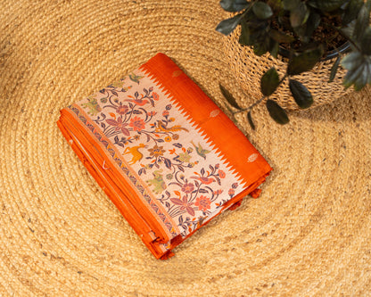 Tussar Gorgette Saree with Meenakari Work- Orange