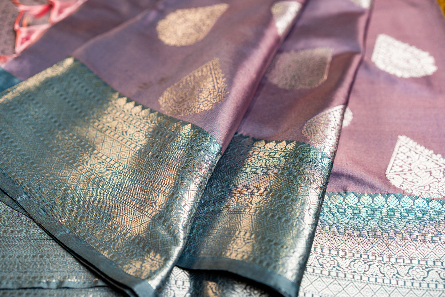 Banarasi saree with Meenakari silver zari work