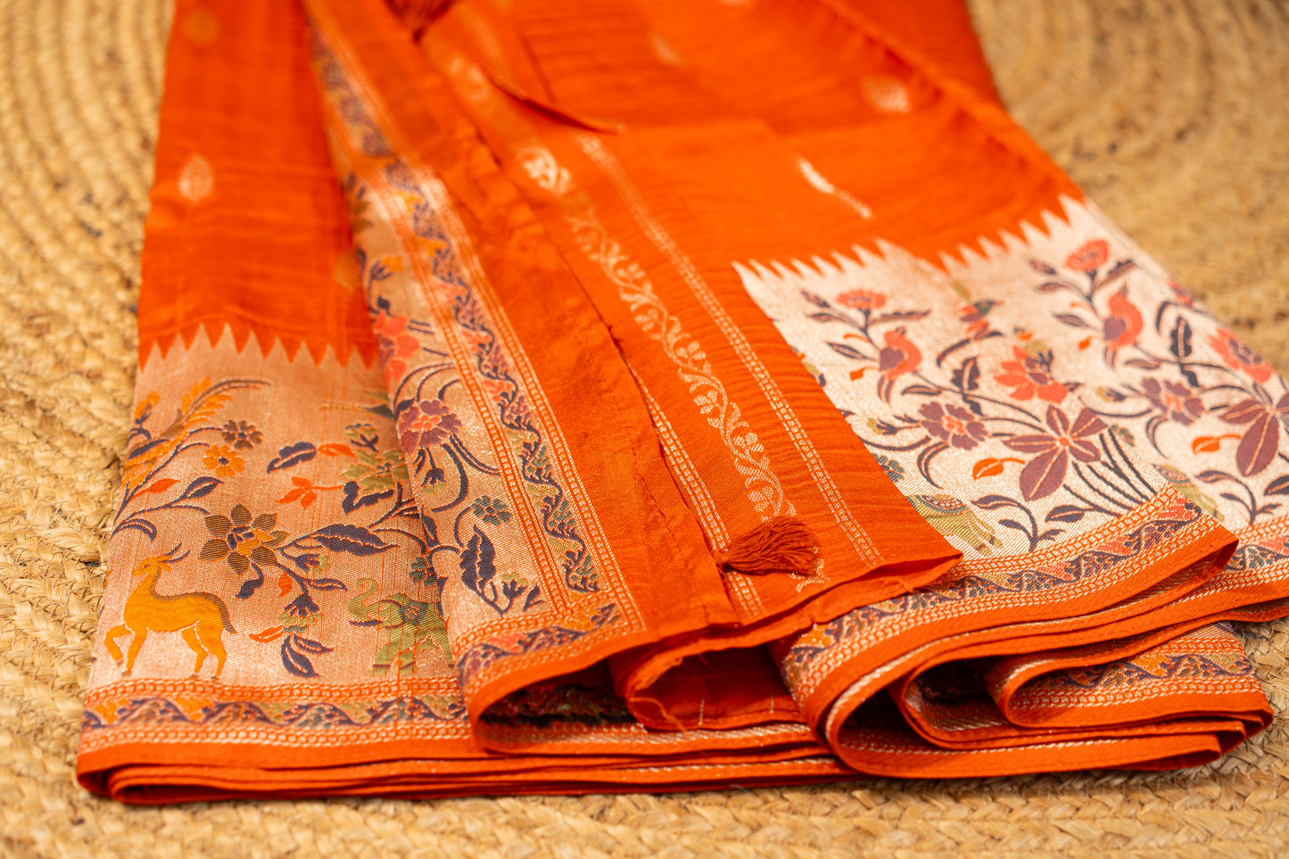 Tussar Gorgette Saree with Meenakari Work- Orange