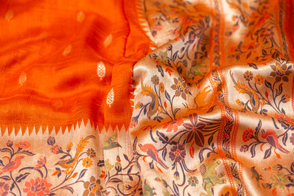 Tussar Gorgette Saree with Meenakari Work- Orange