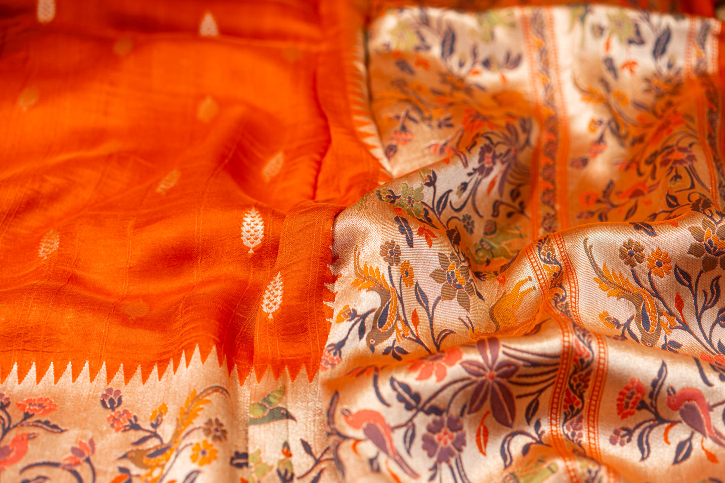 Tussar Gorgette Saree with Meenakari Work- Orange