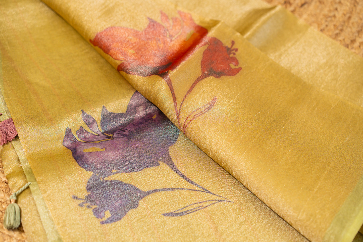 Tissue Silk Saree- Olive Mustard