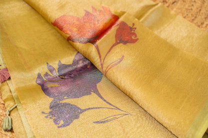 Tissue Silk Saree- Olive Mustard
