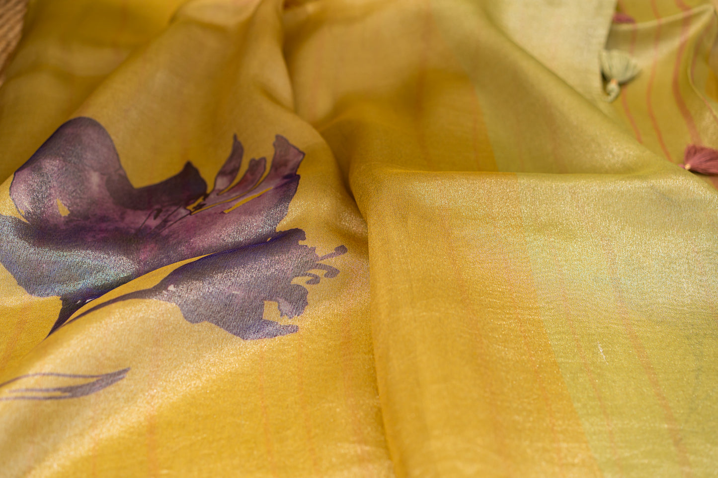 Tissue Silk Saree- Olive Mustard
