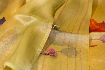Tissue Silk Saree- Olive Mustard