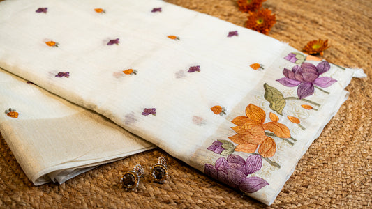 Tussar Embroidery Saree - White