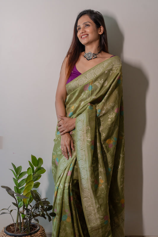 Tussar Georgette with Jaal work