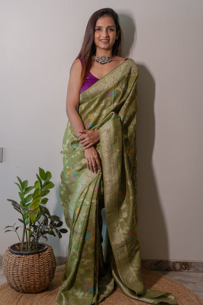 Tussar Georgette with Jaal work
