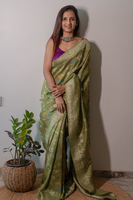 Tussar Georgette with Jaal work