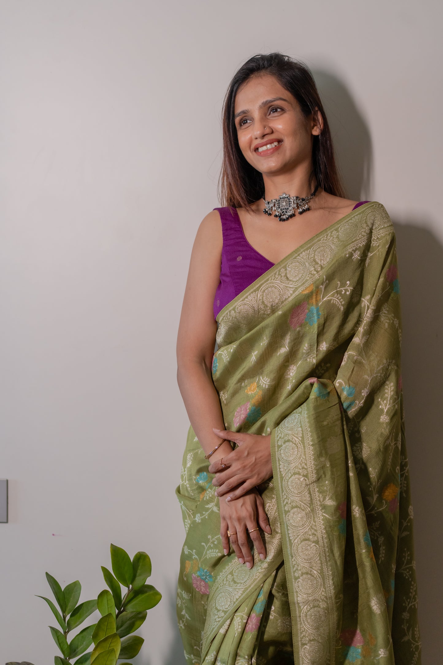 Tussar Georgette with Jaal work