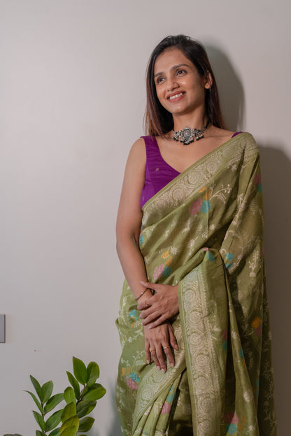 Tussar Georgette with Jaal work