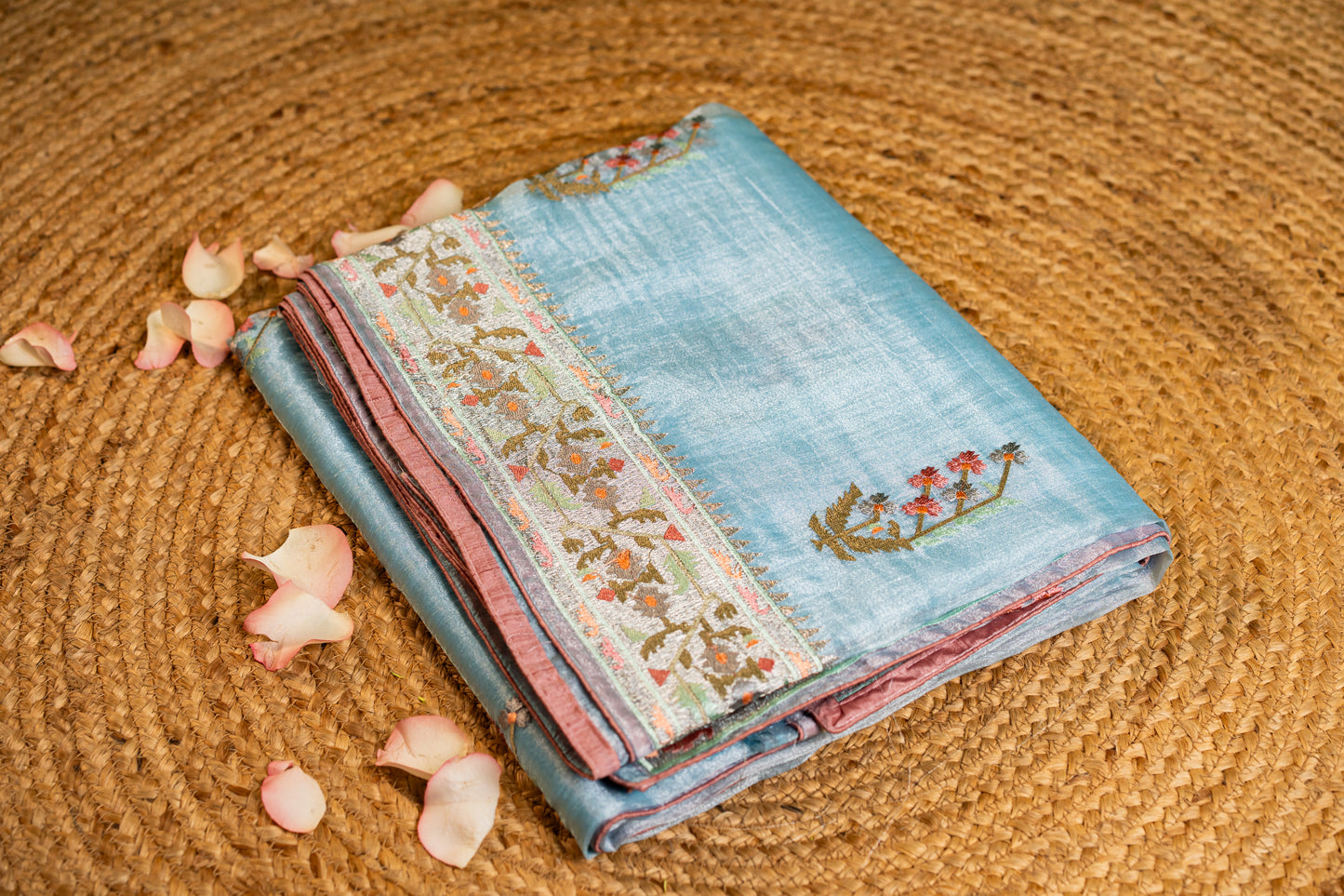 Glass Tissue saree with embroidery