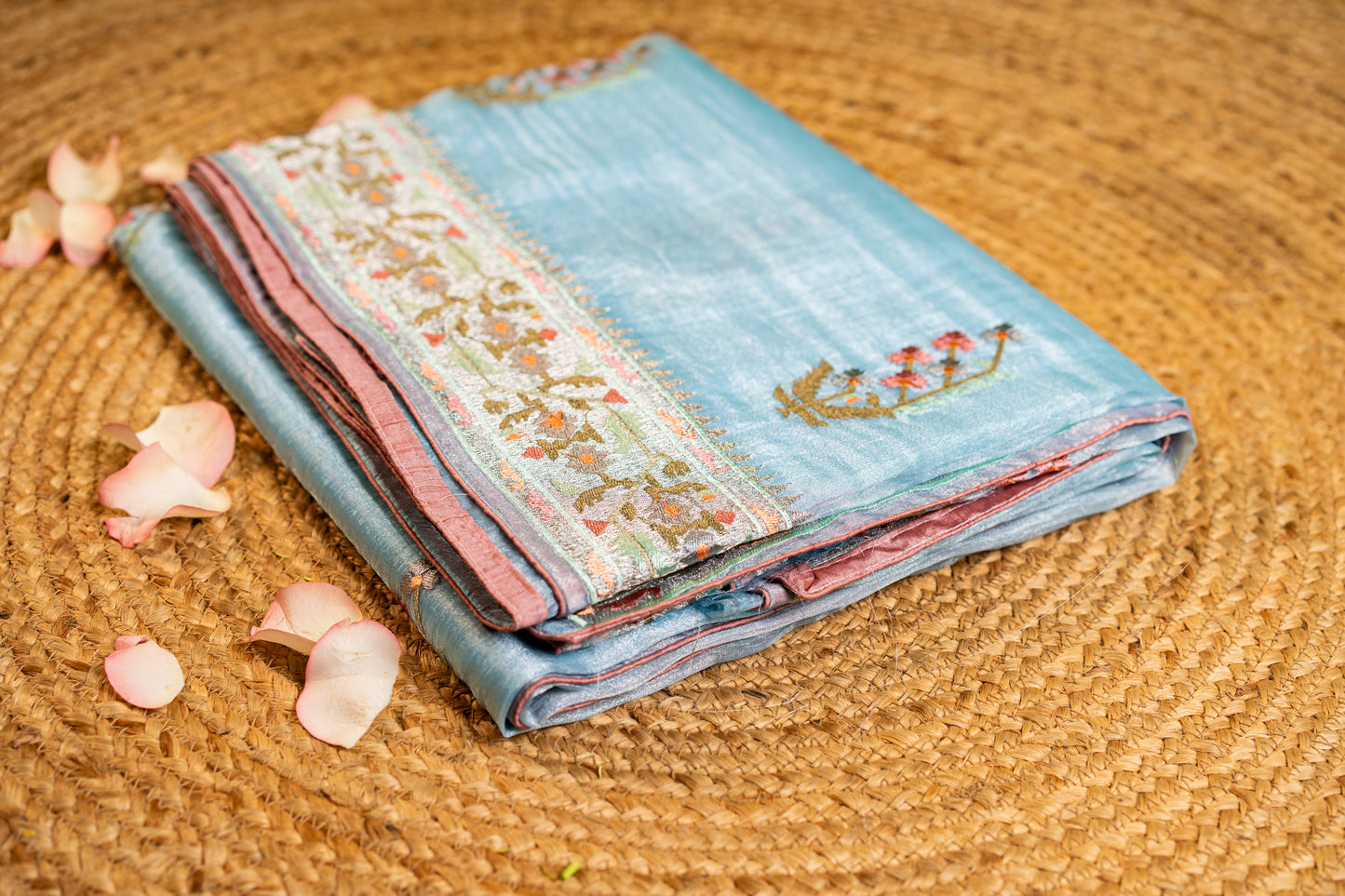 Glass Tissue saree with embroidery