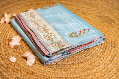 Glass Tissue saree with embroidery