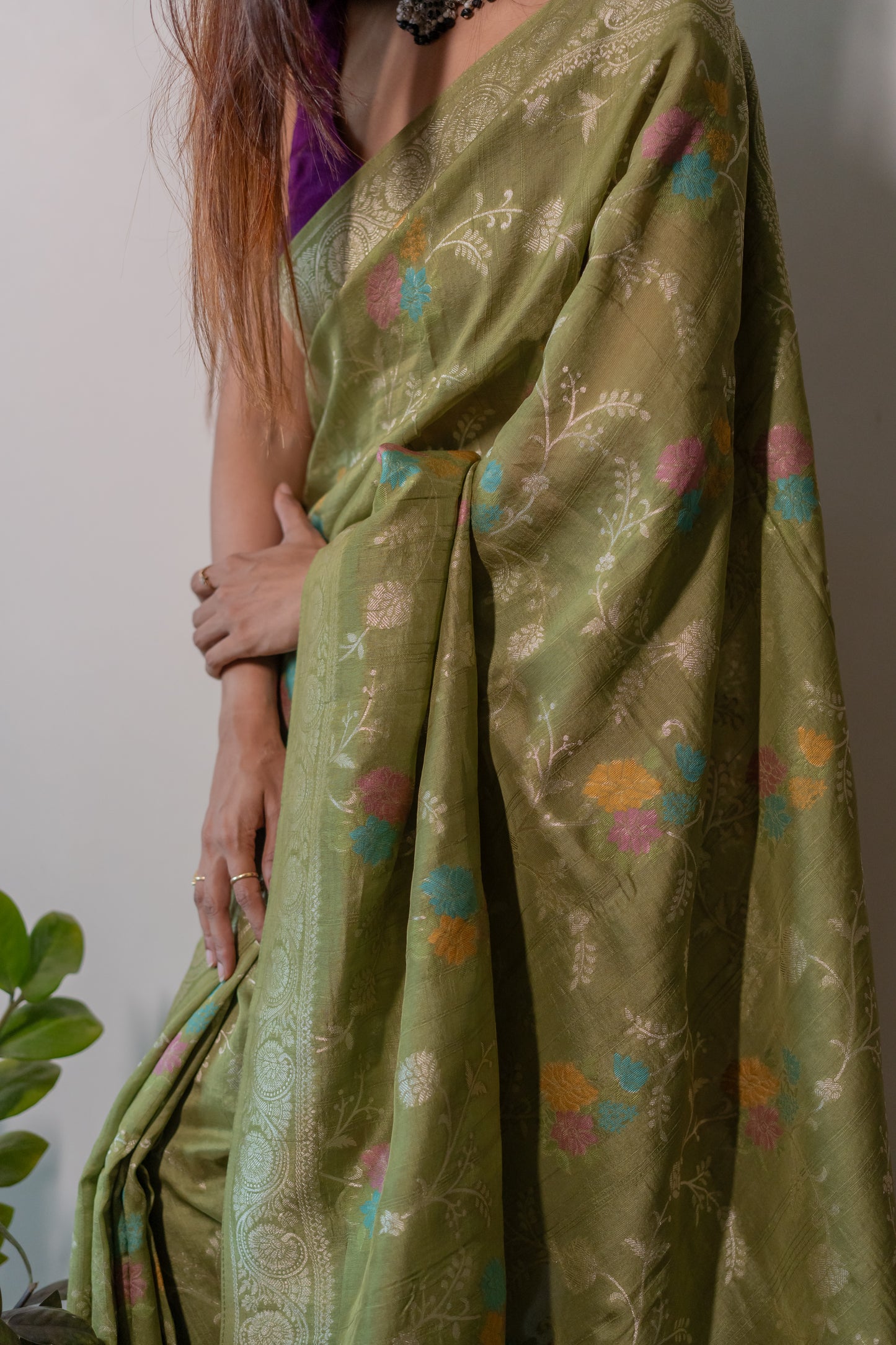 Tussar Georgette with Jaal work