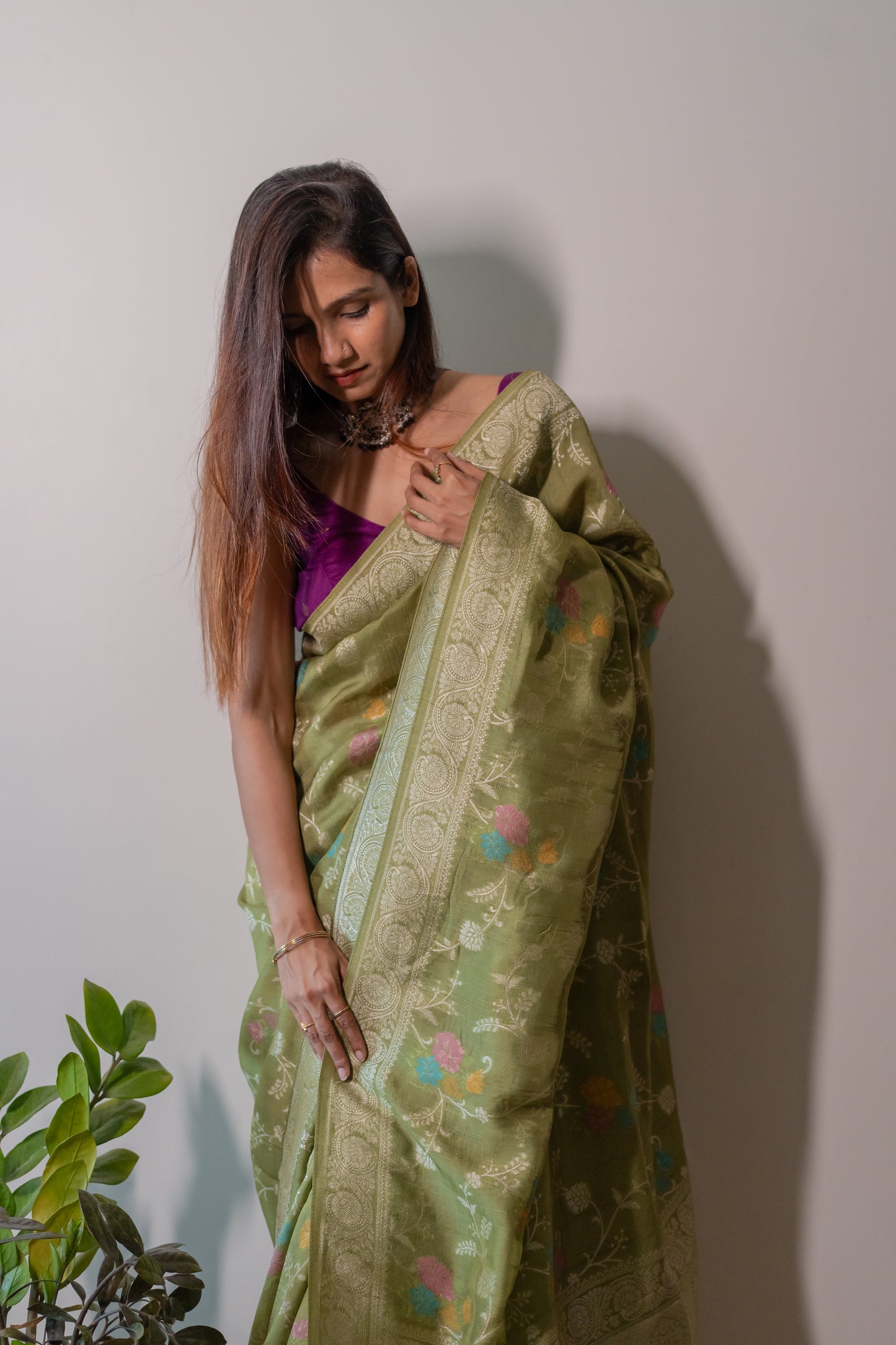 Tussar Georgette with Jaal work