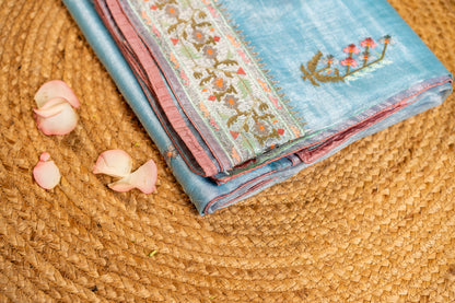 Glass Tissue saree with embroidery