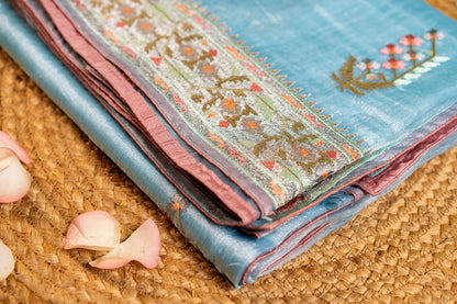 Glass Tissue saree with embroidery