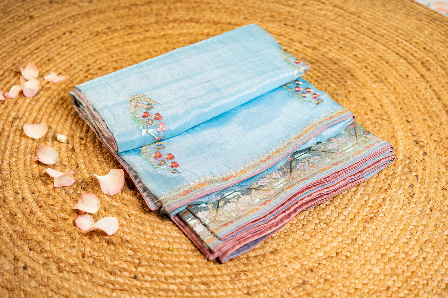 Glass Tissue saree with embroidery