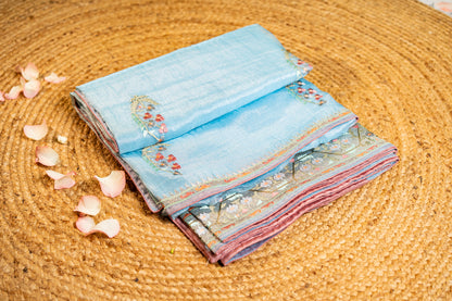 Glass Tissue saree with embroidery